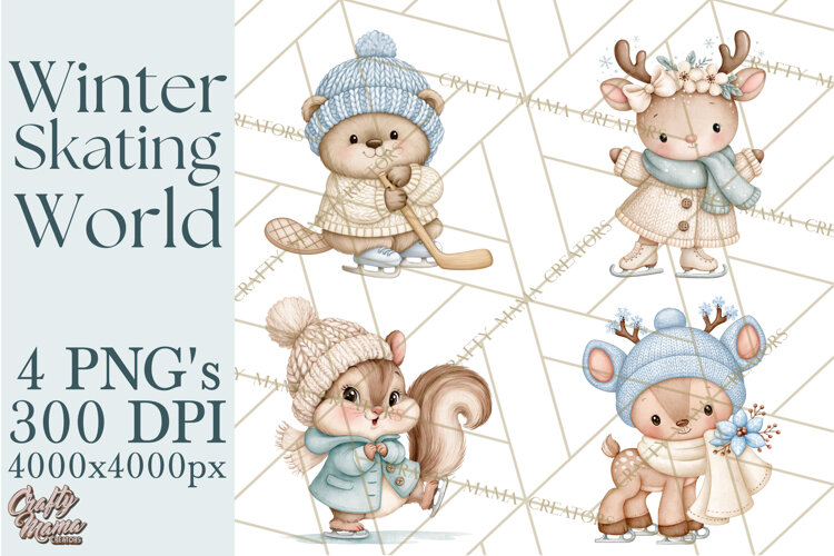 Winter Skating World Animals PNG example image 1