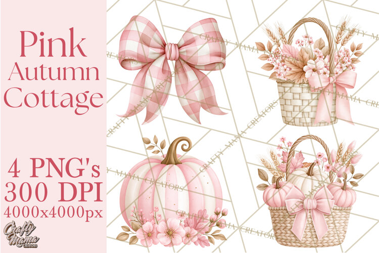 Pink Autumn Cottage Clipart PNG example image 1