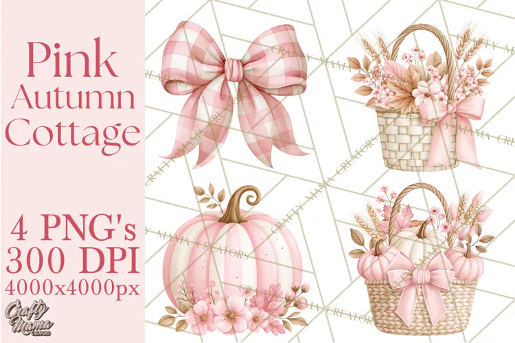 Pink Autumn Cottage Clipart PNG