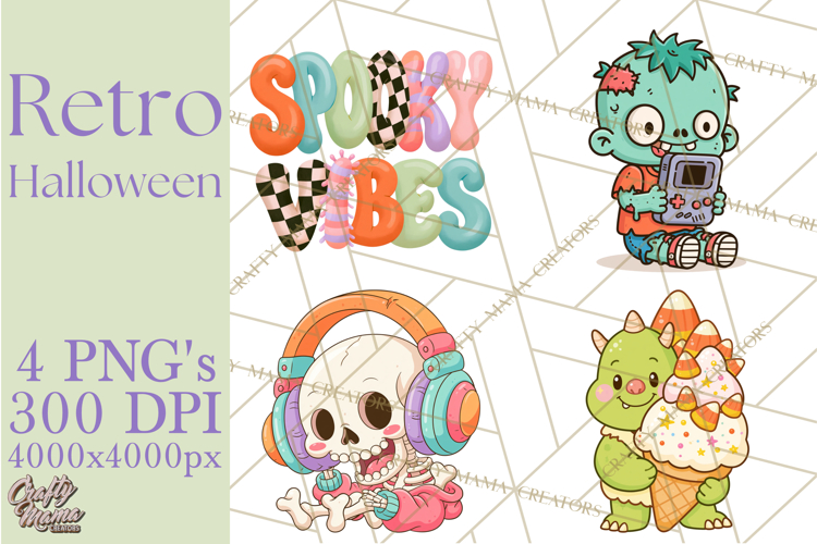 Retro Halloween Graphics, Pastel Spooky PNG, Retro Clip Art