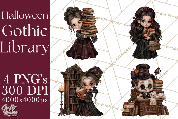 Gothic Library Clipart PNG, Halloween Book Lover