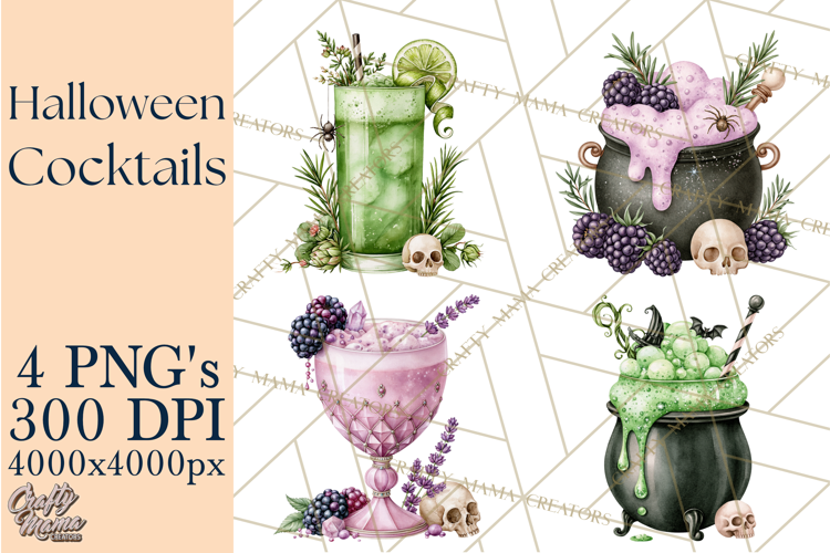 Halloween Cocktails Clipart PNG, Spooky Drinks