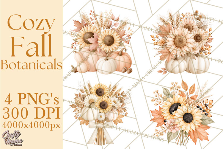Fall Harvest Florals Clipart PNG, Autumn Floral Designs example image 1