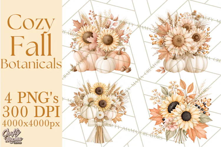 Fall Harvest Florals Clipart PNG, Autumn Floral Designs