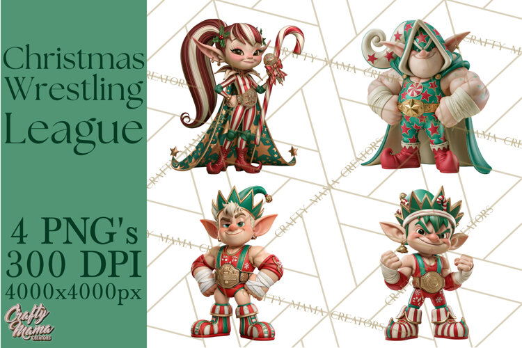 Christmas Wrestling Clipart PNG, Santa Wrestlers example image 1