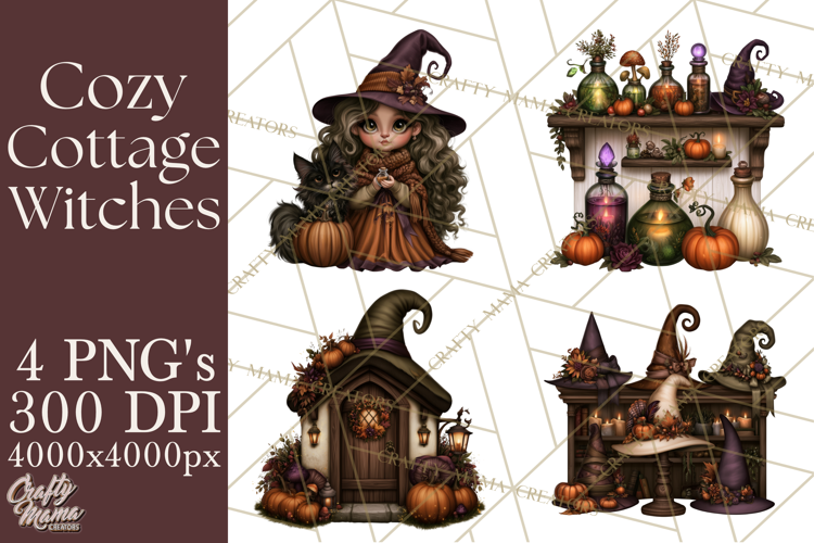 Cozy Cottage Witch PNG, Halloween Clipart