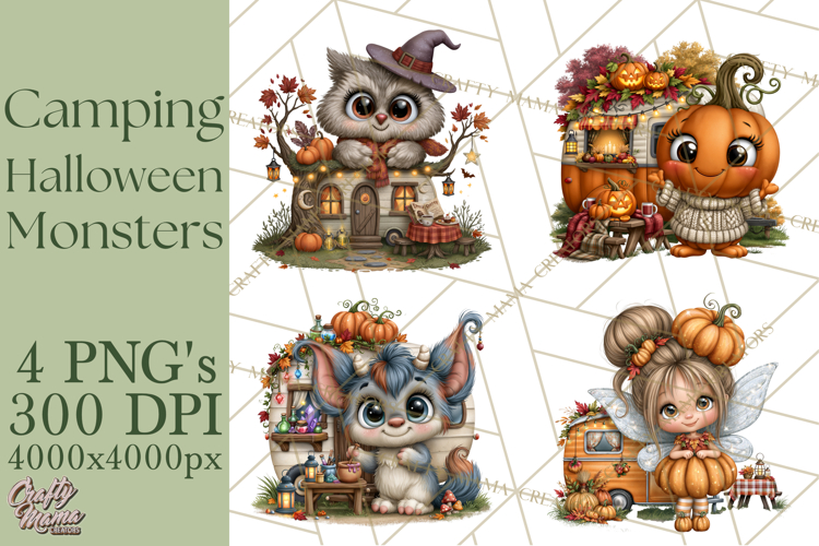 Halloween Camper Clipart PNG Cute Spooky Monsters