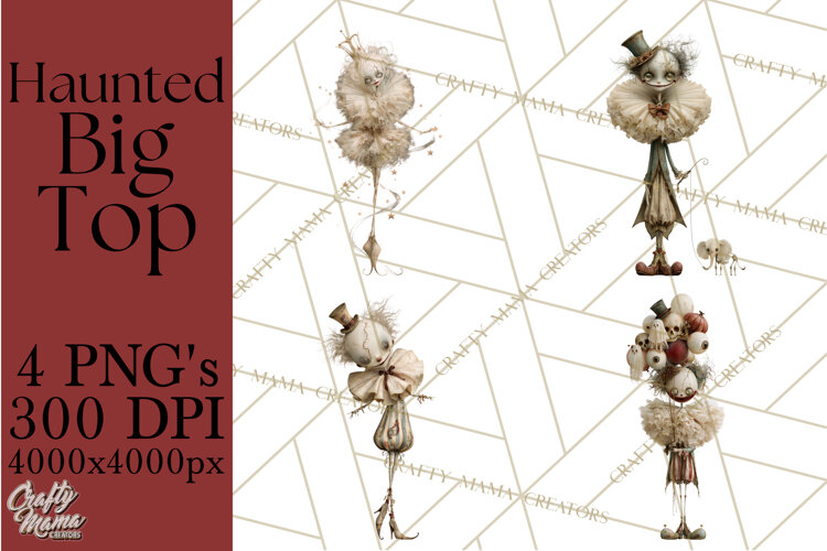 Haunted Circus Clipart PNG, Spooky Halloween Clowns example image 1