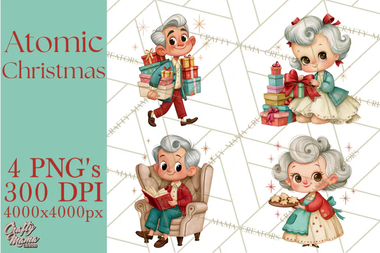 Atomic Age Christmas Clipart PNG, Retro 1950's Winter Decor