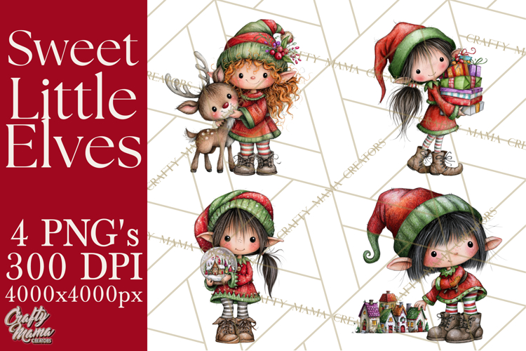 Sweet Little Christmas Elves PNG, Cute Holiday Elf Clip Art
