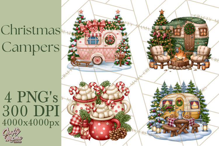 Christmas Camper Clipart PNG Vintage Holiday Camping