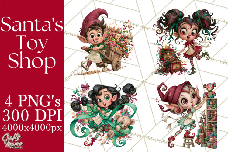 Christmas Toy Shop PNG Clipart, Santa & Elf Characters