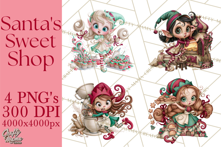 Christmas Bakery PNG Clipart, Santa & Elf Characters, Baker