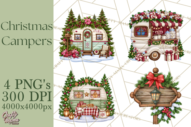 Christmas Camper Clipart PNG Vintage Holiday Camping