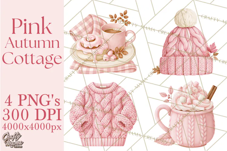 Pink Autumn Cottage Clipart PNG