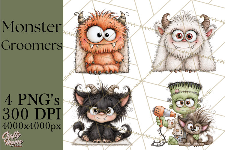 Monster Pet Groomers Halloween Clipart PNG example image 1
