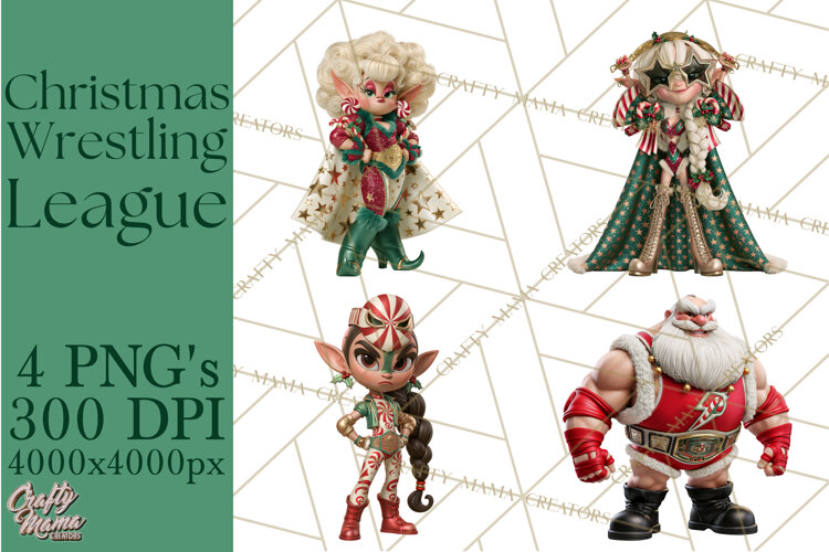 Christmas Wrestling Clipart PNG, Santa Wrestlers example image 1