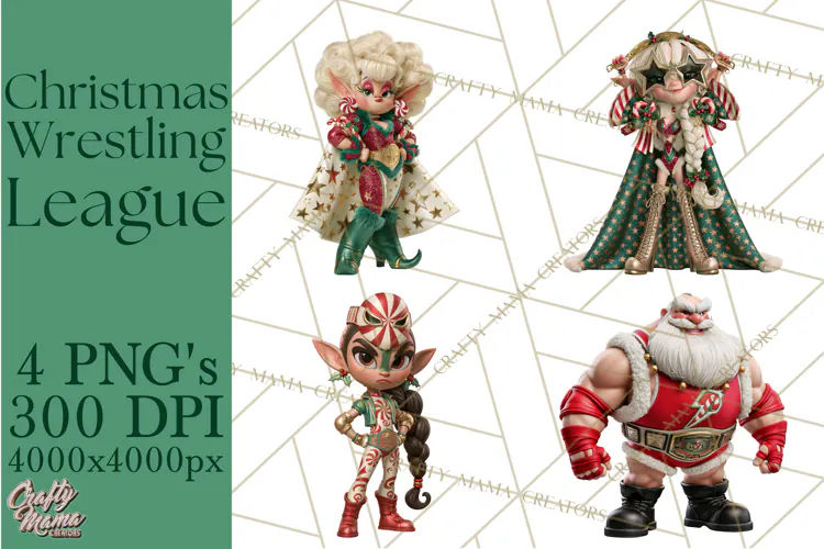 Christmas Wrestling Clipart PNG, Santa Wrestlers
