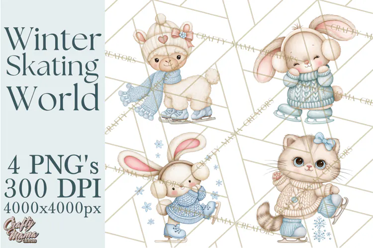 Winter Skating World Animals PNG