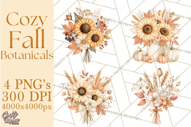 Fall Harvest Florals Clipart PNG, Autumn Floral Designs