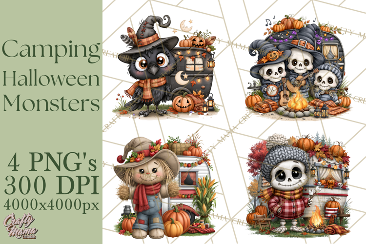 Halloween Camper Clipart PNG Cute Spooky Monsters