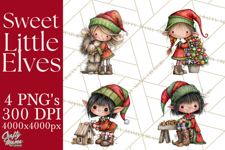 Sweet Little Christmas Elves PNG, Cute Holiday Elf Clip Art