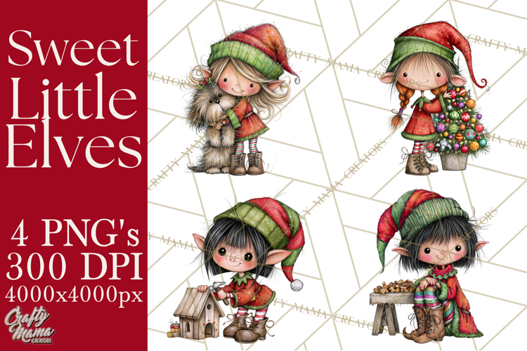 Sweet Little Christmas Elves PNG, Cute Holiday Elf Clip Art