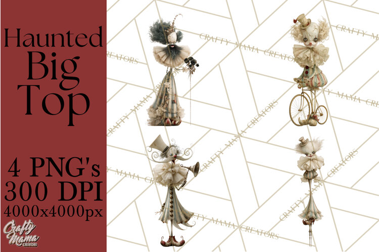 Haunted Circus Clipart PNG, Spooky Halloween Clowns example image 1