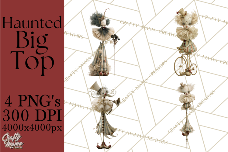 Haunted Circus Clipart PNG, Spooky Halloween Clowns