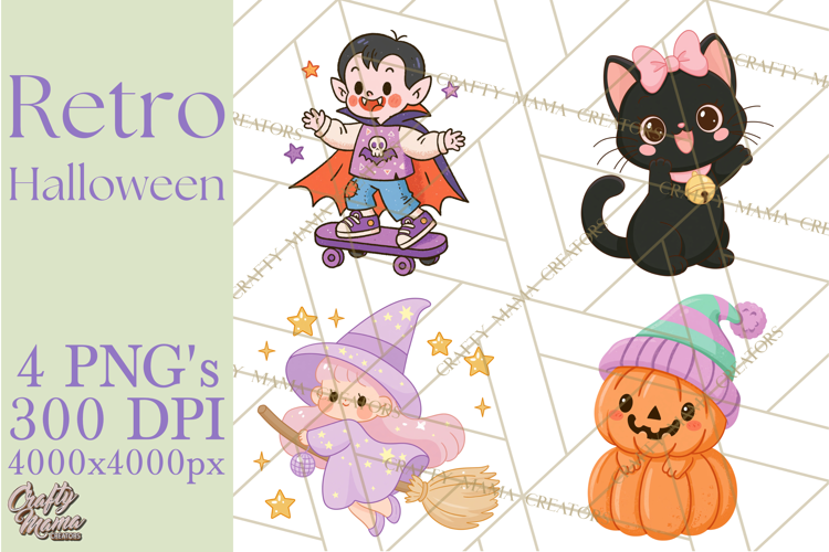 Retro Halloween Graphics, Pastel Spooky PNG, Retro Clip Art