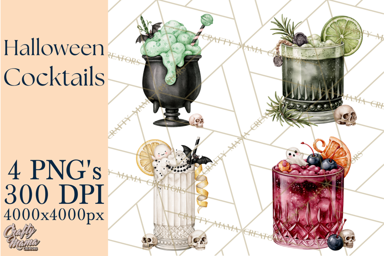 Halloween Cocktails Clipart PNG, Spooky Drinks