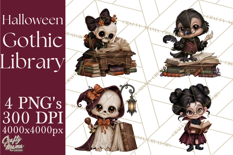 Gothic Library Clipart PNG, Halloween Book Lover