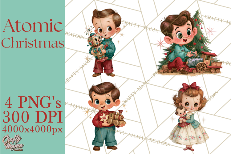Atomic Age Christmas Clipart PNG, Retro 1950's Winter Decor