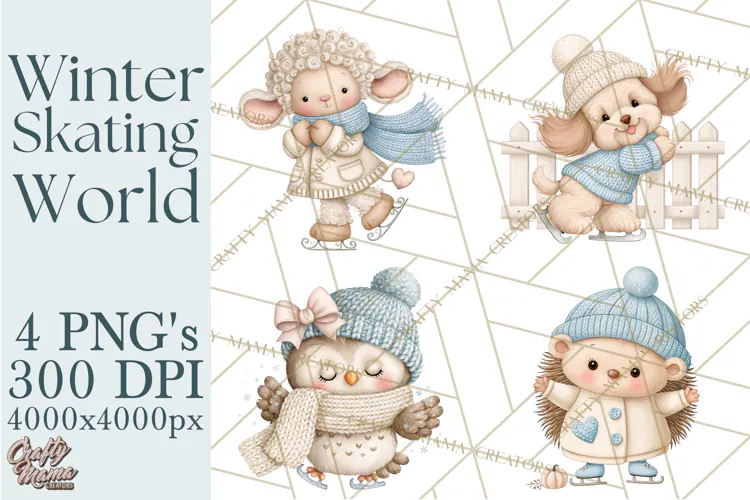 Winter Skating World Animals PNG