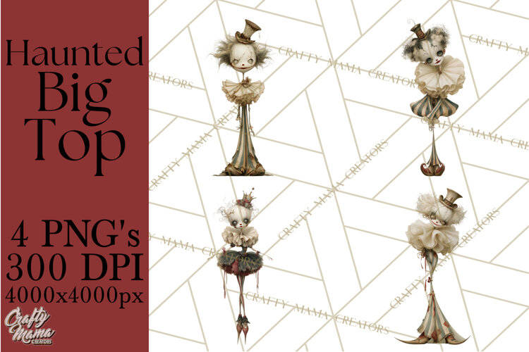 Haunted Circus Clipart PNG, Spooky Halloween Clowns example image 1