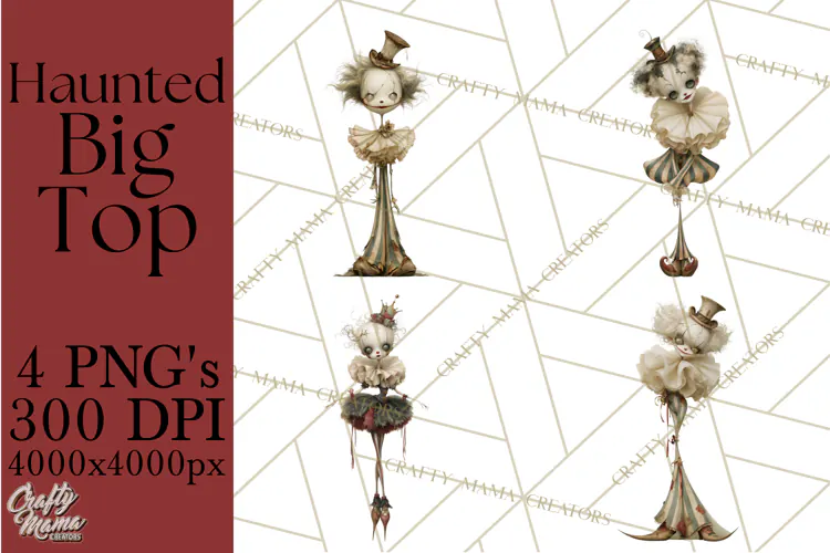 Haunted Circus Clipart PNG, Spooky Halloween Clowns