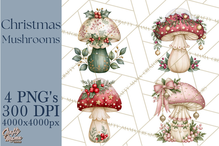 Christmas Mushroom Clipart PNG example image 1