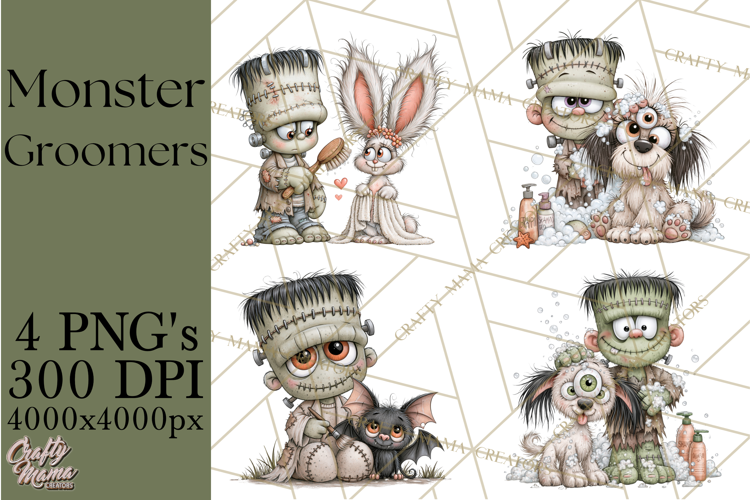 Monster Pet Groomers Halloween Clipart PNG