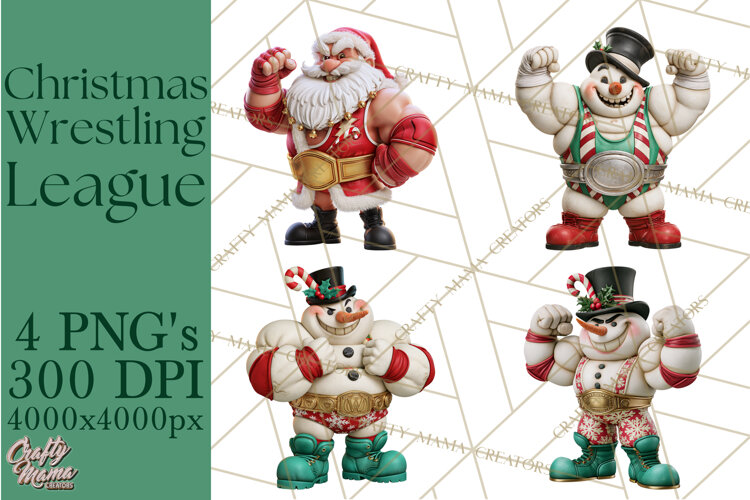 Christmas Wrestling Clipart PNG, Santa Wrestlers example image 1