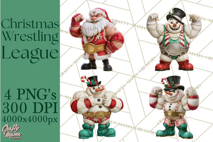 Christmas Wrestling Clipart PNG, Santa Wrestlers