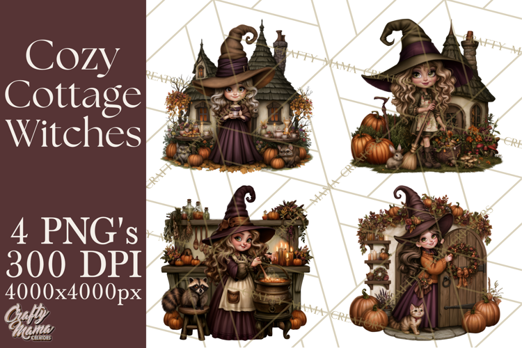 Cozy Cottage Witch PNG, Halloween Clipart