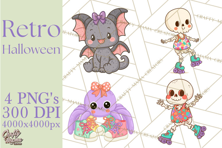 Retro Halloween Graphics, Pastel Spooky PNG, Retro Clip Art example image 1