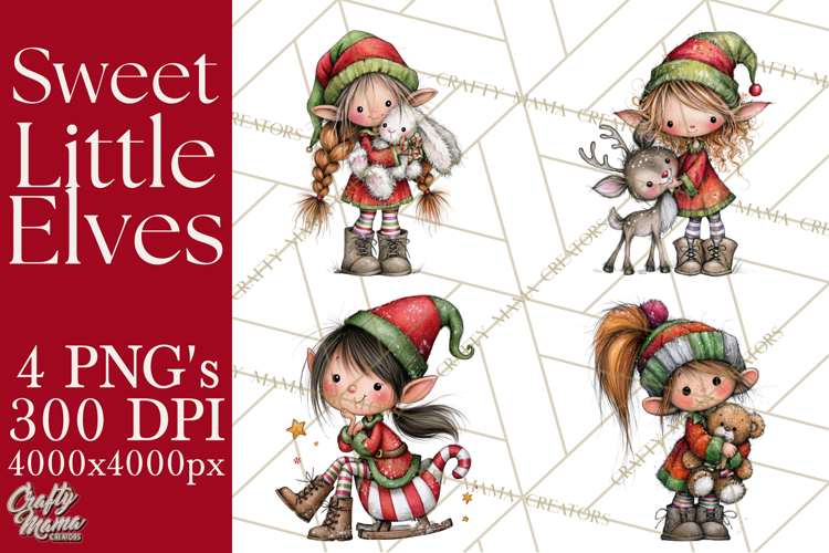 Sweet Little Christmas Elves PNG, Cute Holiday Elf Clip Art