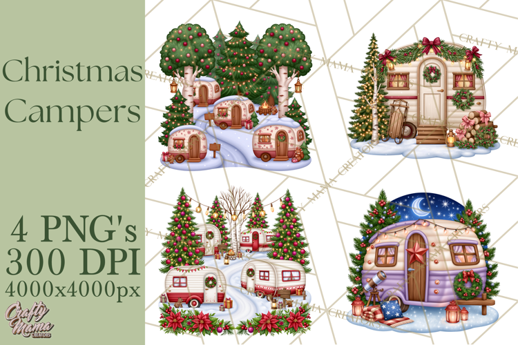 Christmas Camper Clipart PNG Vintage Holiday Camping
