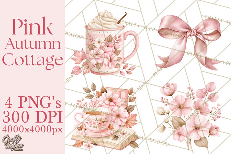 Pink Autumn Cottage Clipart PNG example image 1