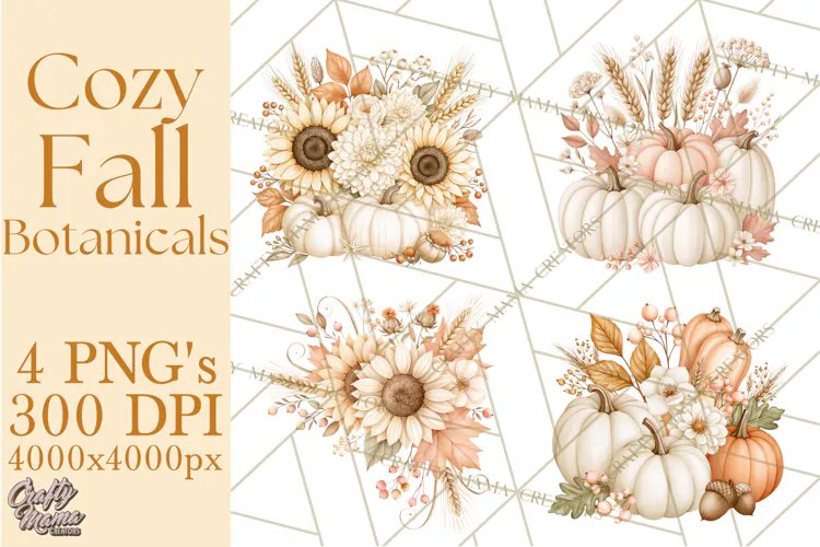 Fall Harvest Florals Clipart PNG, Autumn Floral Designs
