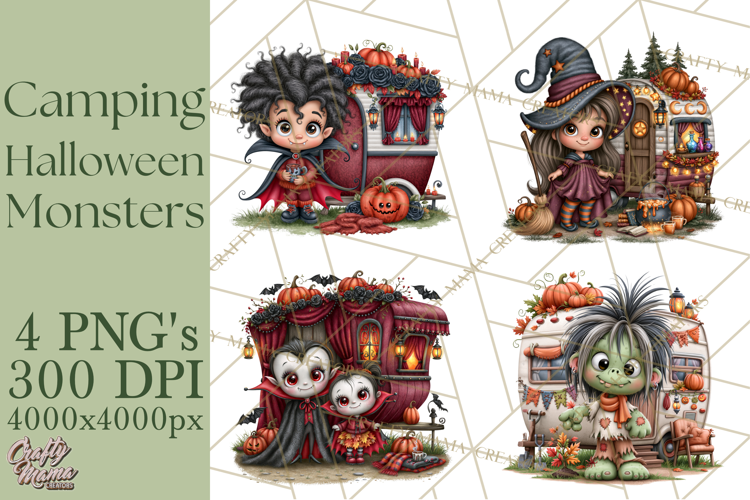 Halloween Camper Clipart PNG Cute Spooky Monsters