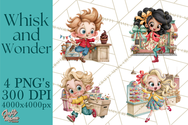 Whimsical Bakery Girls & Boys PNG Clipart, Baker Characters