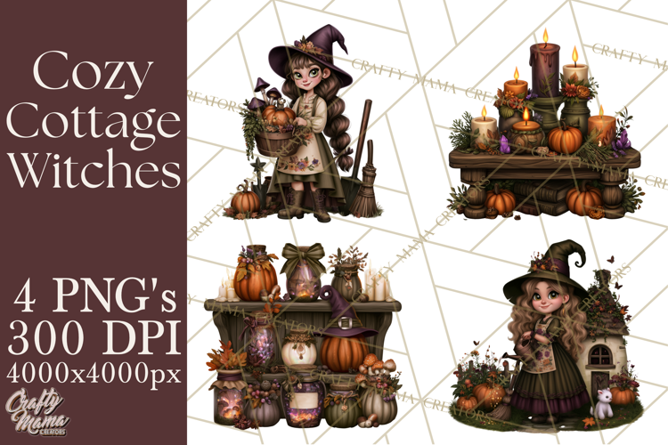 Cozy Cottage Witch PNG, Halloween Clipart