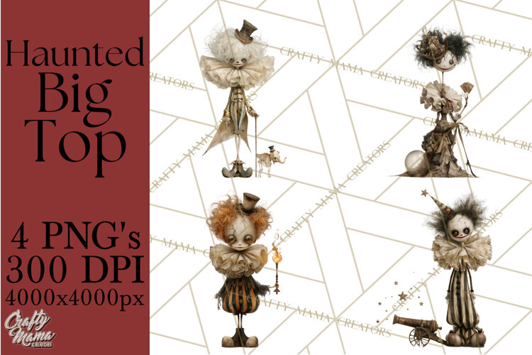 Haunted Circus Clipart PNG, Spooky Halloween Clowns example image 1
